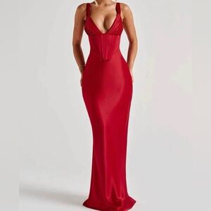 Elegant Red Evening Gown Corset Style